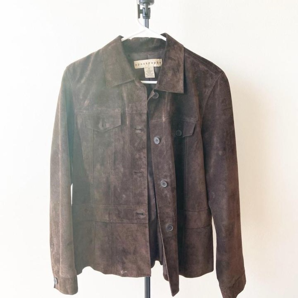 Apostrophe Dark Brown Suede Button-Front Jacket - image 1